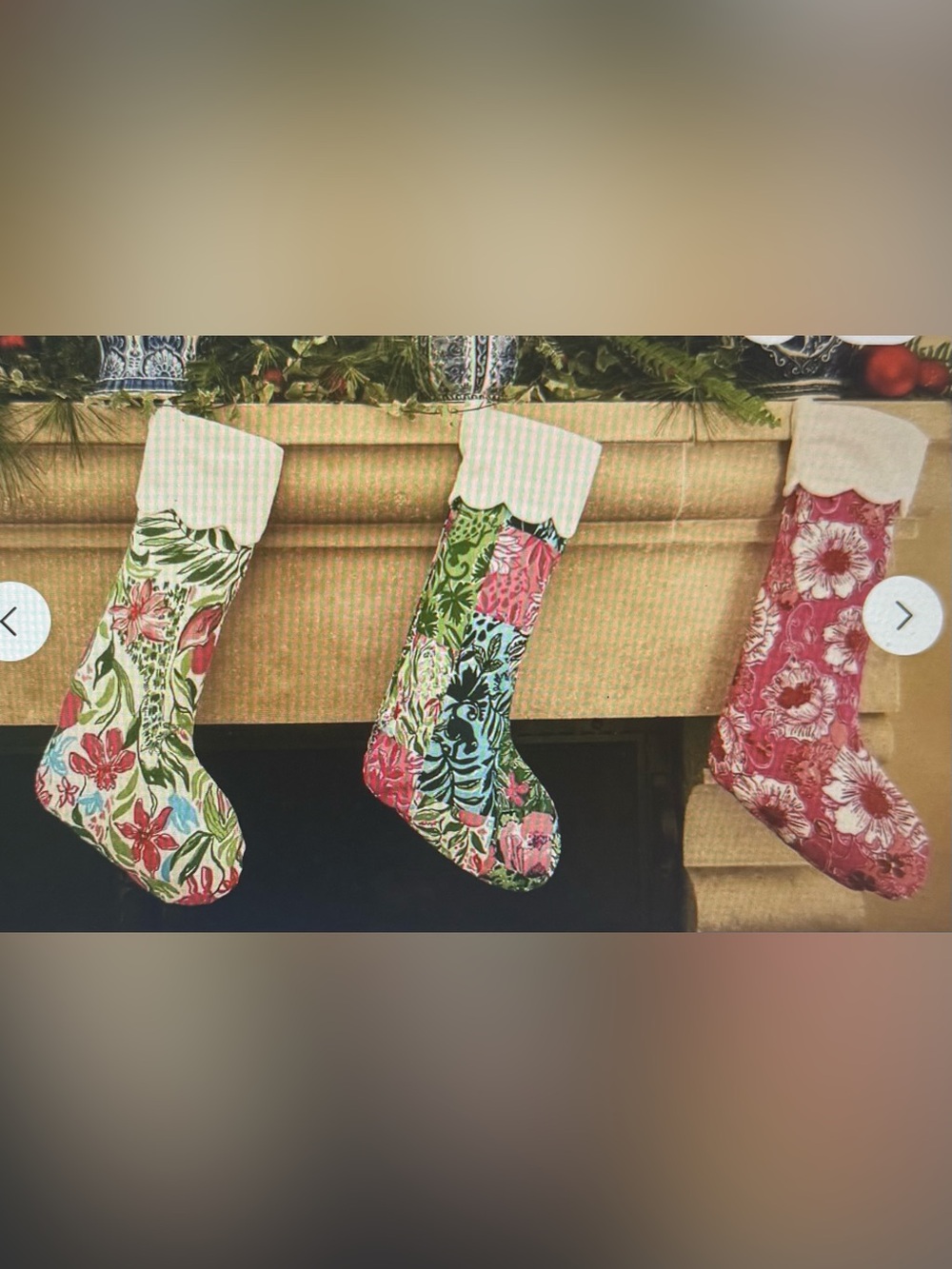 Lilly Pulitzer, NWTs Holiday Patchwork Floral Stocking with White Cuff, have 2